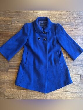 Banana Republic Wool Blend A-Line Swing Coat Royal Blue Small